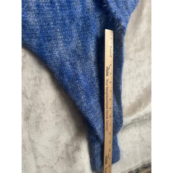 Vintage Mohair Wool Sweater blue collared Bohemian fuzzy warm bat wing sleeve - Picture 7 of 16